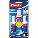 Tipp-Ex Rapid, Korrekturflüssigkeit, hochwertige Korrekturflüssigkeit, hervorragende Deckkraft, 20 ml, 3 Stück, weiß