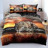 YASMENG 3D Bettwäsche 135x200 Leopard Tiermotiv Gold Orange Bettbezug Set Weich Komfort Mikrofaser Bettwäsche 2teilig für Geschenke Zimmer Deko mit Reißverschluss und 80x80 cm Kissenbezug