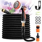 Flexibler Gartenschläuch Wasserschlauch, Strapazierfähiger 4 lagiger Latex mit 10 Funktions Düse Brause Adapter aus Messing Aufhänger Bewässerung Gartenarbeit Autowäsche Hof (50FT/15M)