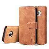 UEEBAI Handyhülle für Samsung Galaxy S7, Hülle Retro Premium PU Leder Weiche Klapphülle Magnetverschluss Wallet Kartenfach Standfunktion Cover Anti Kratzern Flip Case Trageband Schutzhülle -Braun