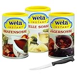 WELA Instant-Soßen Probierpaket Bratensoße, Helle Soße und Jägersoße inkl mamiherz Pizza-/Steakmesser York