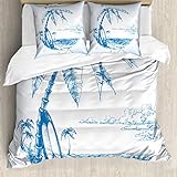ABAKUHAUS Blau Weiß Bettwäsche Set für Doppelbetten, Surf Hawaii-Strand, Weicher Microfaserstoff Allegigeignet kein Verblassen, Blau Weiß