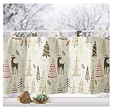 heimtexland ® Scheibengardine Weihnachten Leinen Natur Kinder Gardine Wald Hirsch Landhaus rustikal HxB 45x120 Typ714