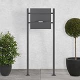 ECD Germany Standbriefkasten mit Zeitungsfach, Design Briefkasten mit Pfosten, Briefkastenanlage, Briefkastenständer Anthrazit Höhe 120cm, Postkasten Anthrazit 37x11x36,5cm Edelstahl pulverbeschichtet
