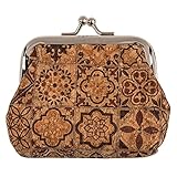 LEUCHTBOX Vegane Münzbörse Natürliche Kork Geldbörse Nachhaltiges Portemonnaie Lederalternative Bügelbörse Klein Mandala-Muster-Print (Rotbraune Mandalas)