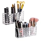 WHC 2 Stück Make Up Pinsel Aufbewahrung, 3 Fächern Transparent Pinselhalter Kosmetik Make Up Organizer Acryl Pinselaufbewahrung Pinsel Organizer Pinsel Behälter für Pinsel Eyeliner Lippenstift