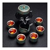 GLJTUO 8-Teiliges Teekannenset Aus Versilberter Keramik, Chinesisches Kung-Fu-Tee-Automatik-Teeservice, Porzellan-Teetassen- Und Untertassenset, Teeservice, Teetassenset Aus Knochenporz,