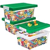Greentainer Aufbewahrungsbox Spielzeug mit Deckel & AbnehmbaresTablett & Bauplatte,3er Spielzeug Box aus PP,Aufbewahrungskorb Kinder,Spielzeugkiste für Kinderzimmer Aufbewahrungsbehälter für Blöcke