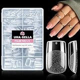 UNA GELLA Kurze Quadrat Tips für Gelnägel, 216 Stück 12 Größen Press On Nail Tips Soft Gel Nagel Vorgeformte Klare Square Nagelspitzen für Acrylic Nägel