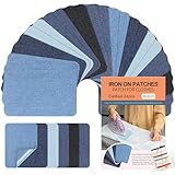 Bügelflicken Jeans, 24 Stück Flicken zum Aufbügeln, Jeans flicken zum Aufbügeln Innen und Außen, Baumwolle Patches Reparaturset für Kleidung, Hosen, Stoff 7.5 cm x 10.5 cm (Blau und Schwarz)