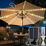 VEEKAY Sonnenschirm Beleuchtung Solar,104 LEDs Solar LED Sonnenschirm Lichter mit Fernbedienung,8Modus Regenschirm Lichterkette,IP67 Wasserdichte Gartenleuchten für Schirmdekoration,Campingzelte Party