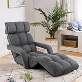 GOPLUS Bodenliege, Relaxliege mit 6-Fach verstellbare Rückenlehne, Bodensessel mit Armlehnen, Relaxsessel klappbar, Bodenstuhl Bodensofa Lesesessel für Wohnzimmer & Arbeitszimmer (Dunkel Grau)