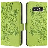 PREDCFVY Handyhülle Kompatibel mit Samsung Galaxy Note 8 Hülle, Brieftaschen-Hülle, schmale PU-Leder-Telefon-Flip-Folio-Hülle, stoßfeste Schutzhülle Kartenhaltern + Handschlaufe Handypanzer(Green)
