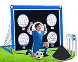 EXTFANS 2-in-1 Fußballtor für Kinder | Faltbares Soccer Tor mit 5 Zielscheiben & Tragetasche | Robuster Outdoor Fussballtore mit 4 Heringen für Garten, Strand, Park (Blue-150 * 120 * 120cm)