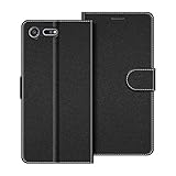 COODIO Handyhülle für Sony Xperia XZ Premium Handy Hülle, Sony Xperia XZ Premium Hülle Leder Handytasche für Sony Xperia XZ Premium Klapphülle Tasche, Schwarz