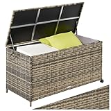 tectake® Poly Rattan Gartenbox wetterfest, outdoor Box mit Deckel, Auflagenbox, rollbar, Aufbewahrungsbox für Garten, Terrasse und Balkon, 117 x 54 x 64 cm, 297l - natur