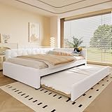 Daybett. 140*200cm Tagesbett. Schlafsofa. Bett mit Lattenrost (ohne Matratze). mit Nachttischlampe. mit multifunktionalem Ausziehbett. USB-Anschluss. Typ-C. Komfortmaterial. Vliesimitat. Weiß