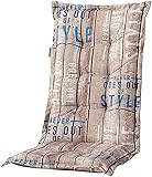 Madison 8 cm Luxus Hochlehner Auflage C 306' Taupe - blau gestreift mit Schriftzug