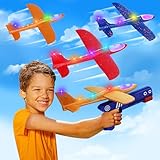 ideallife 3 Stück Flugzeug Spielzeug für Kinder - 3 Styroporflieger Wurfgleiter mit 1 Katapult Pistole - Blinkende LED-Lichter Schaumstoff Flug Gleiter für Kindergeburtstag