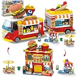 HOGOKIDS City Burger-Truck-Haus-Bauspielzeug – 2-in-1-Burger-Van und Restaurant-Baustein-Set, mobiler Eiswagen Tische Stühle Restaurant-Spielset tolles Geschenk für Kinder Jungen Mädchen (826 Teile)