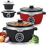 Digitaler Slow Cooker 3,5 L mit Timer, Warmhaltefunktion, Schongarer, Dampfgarer, Schmortopf, Gartopf, Sous Vide, retro Schwarz