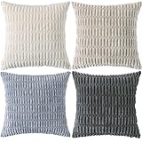Ci & Ci 4er Set Deko Kissenbezug 40x40 cm, Grau Kordsamt Kissen Sofakissen Dekokissen Zierkissen, Flauschig Kissenbezüge Kissenhülle für Sofa Couch