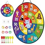 LAMEK Klett Dartscheibe Kinder Doppelseitige Dartspiel 66cm Faltbares Tier Klettballspiel mit 6 klebrigen Bällen 6 Darts Wurf Spiel Scheibe Drinnen Draußen Wurfspiel für ab 3 Jahre Jungen Mädchen