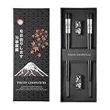 TIICOO Wiederverwendbare Essstäbchen - 2 Paar Titan 18/8 Edelstahl Mit Halter, Spülmaschinenfest, Leichte Metall-Stäbchen, Japanisches Geschenkset (Schwarz)
