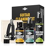 Gitarrenreinigung,All IN ONE Kit: Gitarrenpolitur, Griffbrett-Zitronenöl, Saitenreiniger-Öl, Reinigungstuch für die Reinigung und Pflege der Gitarre