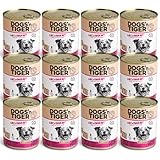 Dogs’n Tiger Adult Premium Nassfutter für Hunde, Abendbrot, tiergerechte Rezeptur mit 67% Fleischanteil + Leinsamenöl + Kräuter – ohne Zucker, künstliche Aromen, Lamm, & Pastinake, 12x 800g