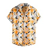 Herren Casual Button Down Hawaiihemd Herren Baumwolle Leinen Textur Henley Shirt Casual Hippie Kurzarm Strand T Shirts, Gelb-3, Small