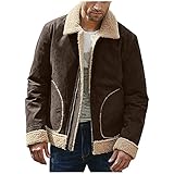 Thermojacke Herren - Herren Wintermantel In Übergröße Reverskragen Lange Ärmel Wattierte Jacke Dicker Mantel Schaffelljacke (Braun XXXL)