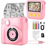 Kinderkamera Spielzeug, 2.4 Zoll Bildschirm DIY Sofortbildkamera Kinder, 1080P HD-Video Digitalkamera für Kinder, mit 32GB SD Karte & Druckpapier, Geschenk für Mädchen & Jungen ab 3-14 Jahren (Rosa)