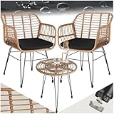 tectake® Outdoor Rattan Sitzgruppe, Möbel für 2 Personen, 3-TLG. Bistroset, Balkonmöbel, Gartenmöbel Set mit 2X Stühle + Tisch, kleine Lounge wetterfest für Garten Balkon Terrasse -Natur