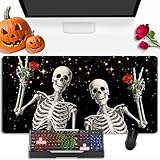 Love, Rosen und Totenköpfe Mauspad, Schreibtischmatte, wasserdicht, schwarz, XXL, erweitertes großes Gaming-Mauspad, Halloween, Totenkopf-Schreibtischunterlage, Mousepad, XXL erweiterte Tastaturmatte