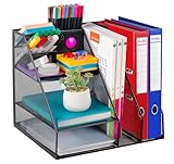 ilauke Schreibtisch Organizer mit Aktenhalter Schublade, 5 Etagen Büro Organizer aus Carbonstahl Mesh, Platzsparend für Dokumente, Ordner, Stifte, Schwarz, Einfach zu Montieren