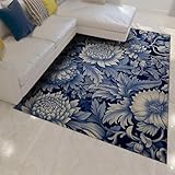 SHUODAOCO Blau und Weiß Pflanzenbereich Teppich Blühender Blumenläufer Teppich Moderne Ästhetik Home Türmatte Throw Teppiche mit Gummirücken Waschbar 80x120cm