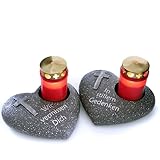 SIDCO Grablichthalter Herz schwarz Grabschmuck Grabdeko Kerzenhalter Spruchstein Vermissen
