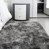 ANJIAJIE Teppich Wohnzimmer Schlafzimmer Shaggy 100 x 130 cm Hochflor Langflor Weich Modern Unifarben Flauschig Shaggy Langflor Teppich für Küche & Kinderzimmer, Dunkelgrau