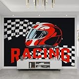 YEMYOR Rennhut-Wandbild, karierte Flagge, Buchstaben-Wandpapier, Kinderzimmer, personalisierbare Renn-Seidenwandbilder, Wandmalerei, für Wohnzimmer, Schlafzimmer, 400 x 280 cm