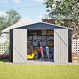 Metall Gartenhaus XXXL 300x252x191cm, Großes Gerätehaus mit Satteldach & Schiebetüren, Wetterfester Gartenschuppen Lagerhaus Anthrazit