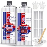 2K Epoxidkleber Extra Stark 100 ml - 5 Minuten Schnellhärtender Kraftkleber für Metall, Kunststoff, Holz, Glas, Stein, Keramik | Wasserdicht & Hitzebeständig | Transparenter Epoxidharz Reparaturset