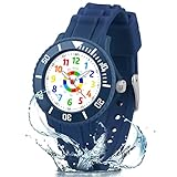 DTKID Kinderuhr Jungen Mädche,Kinder Lern Armbanduhr,Analog Kinderuhr Drehlünette mit Übungen,Großes Zifferblatt, Wasserdicht Uhr Kinder