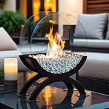JHY DESIGN Großer Tisch-Kamin/Feuerstelle aus Metall und Glas Schwarz
