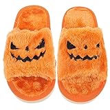 MERRYHAPY 1 Paar Kürbis üsch Hausschuhe Für Halloween Rutschfeste Sohle Weiche Und Bequeme Hausschuhe Für Drinnen Ideal Für Gemütliche Herbstabende Und Halloween Feiern