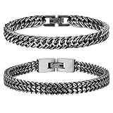 Herren Armband Edelstahl Armbänder Panzerkette - 2 Stücke Vintage Grau Herrenarmbänder für Männer Jungs Kubanische Armband 8mm Breite 19cm Länge Geschenke für Papa Sohn Bruder Ehemann Freundschaft