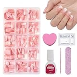 OKAQEE 240 Stück Short Falsche Nägel Tips Set - Kurz Natürliche Künstlich Falsche Nägel zum Aufkleben - Rosa Gradient Künstliche Fingernägel für Nail Extensions mit Box (Pink Gradient)