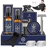 Bartpflege Set für Männer, Hochwertig Bart Rasierset Weihnachten Geschenke - Bartwuchsmittel Herren mit Bartöl, Rasiercreme, After Shave Lotion, Rasierhobel, Rasierpinsel, Bartschablone, Bartschürze