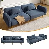 [Schlaffunktion]Zweisitzer-Sofabett - Modernes Zweisitzersofa mit verstellbarer Rückenlehne + vergoldeten Metallfüßen, integrierter Bettfunktion. Multifunktionales 2-in-1-Möbelstück. (Blue Gray)