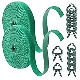 Kouclaa Pflanzenbinder Klett, 10m Grün Pflanzen Klettband +12 Pflanzenclips, Wiederverschließbar Pflanzenband Witterungsbeständig Kletterhilfe für Pflanzen